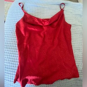 Red Glam Jacquard Cowl Neck Tank